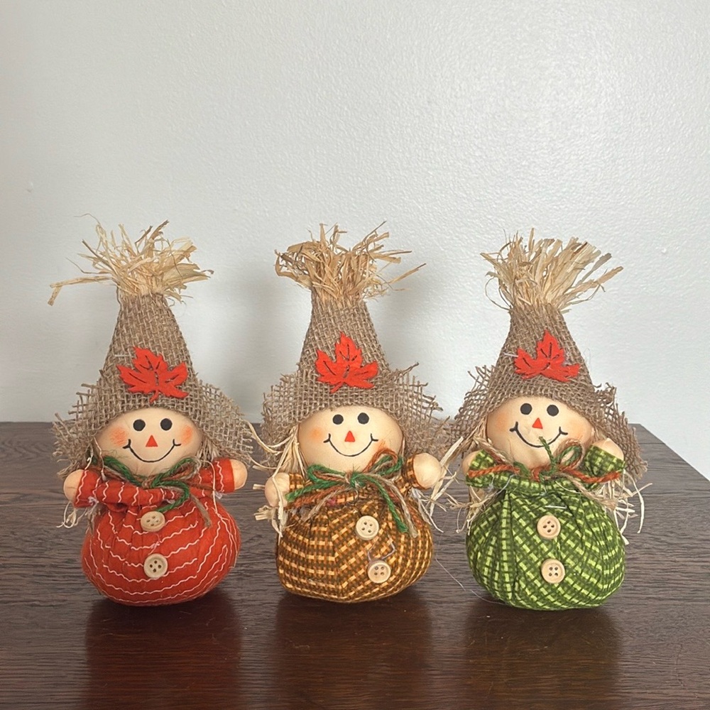 NWT- Festive Fall Harvest Scarecrow Trio - Orange, Brown & Green